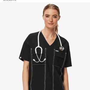 FIGS Black w/ White Stiching Scrub Top